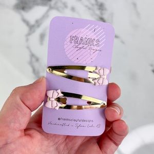 Pink Bows Handmade Polymer Clay Hair Clips Set of Two